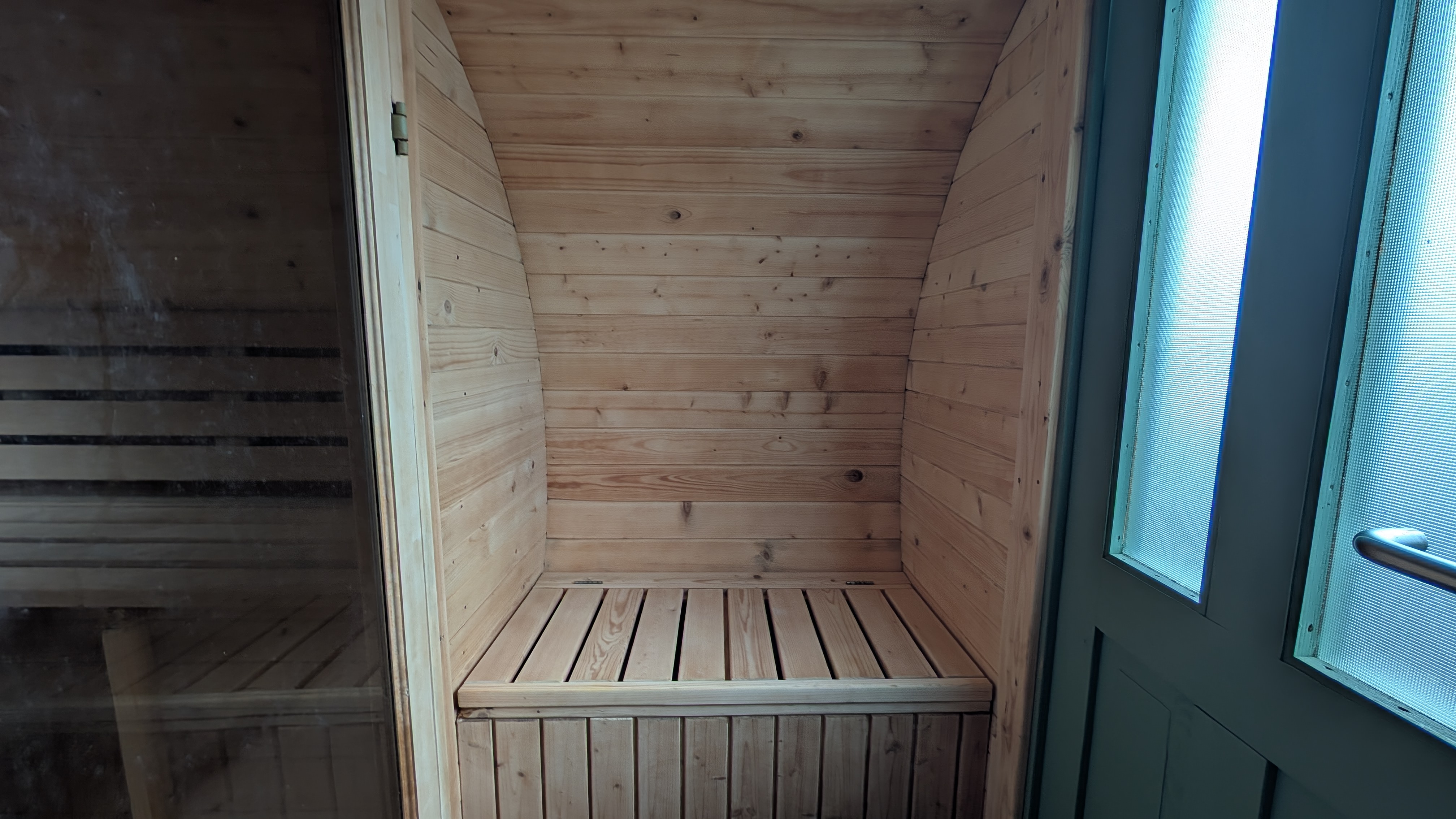 Sauna interior with wooden alcove